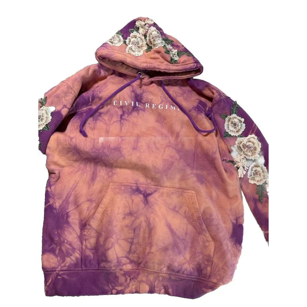 Civil Regime by Darc Sport White Rose Tie Dye Hoodie in Lilac Sand Size M NEW - Picture 3 of 6